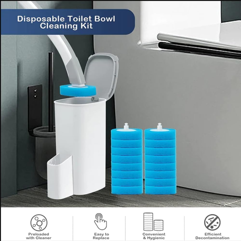 Giftock Disposable Toilet Brush, Disposable Toilet Cleaning System with Toilet Brush Refills, Toilet Brush Refills Toilet Brush and Holder Set Bathroom Accessory Sets Household Products