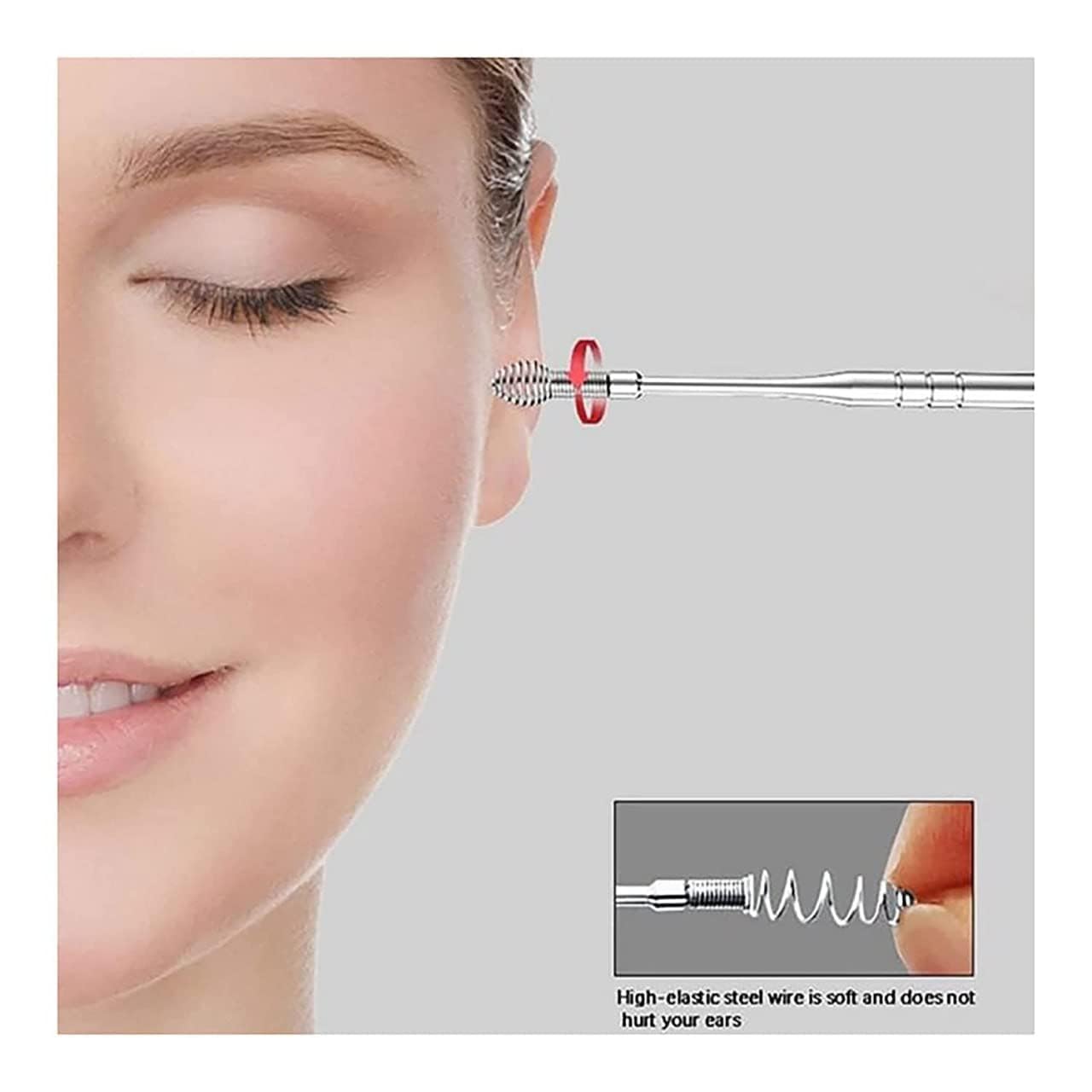 Giftock 6 Pcs Ear Cleansing Tool Set with Keychain Box | Earwax Removal Kit | Stainless Steel Ear Curette and Spring Ear Buds Cleaner with a Cleaning Brush and Storage Box | Medical Grade