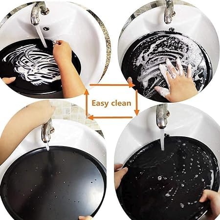 Giftock Carbon Steel Pizza Baking Pan - Set of 3 Carbon Steel Pizza Pan Tray for Baking in Microwave Oven Non Stick Set of 3 Black