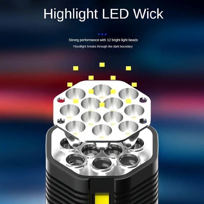 Giftock STORE 12 LED Flashlight COB Side Light USB Rechargeable Strong Light Flashlight