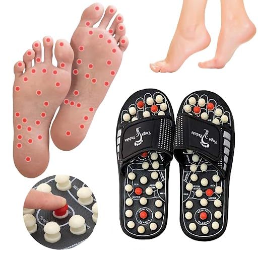 Giftock Spring Acupressure Magnetic Therapy Sandals |Yoga Paduka Acupressure Foot Relaxer| Foot Massager Slipper| Rotating Acupressure Foot Slippers for Men & Women (6 UK)