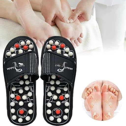 Giftock Spring Acupressure Magnetic Therapy Sandals |Yoga Paduka Acupressure Foot Relaxer| Foot Massager Slipper| Rotating Acupressure Foot Slippers for Men & Women (6 UK)