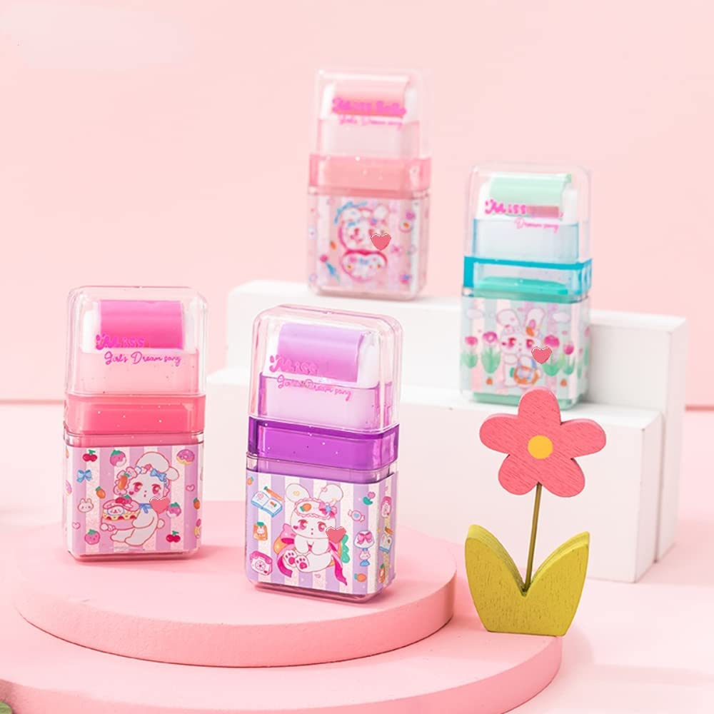 Giftock Mini Cute Pencil Eraser, Cartoon Animal Themed Roller Colorful Rectangle Eraser, Pencil Rubber Erasers for Kids, School, Office Supply, Stationery (Multicolor)