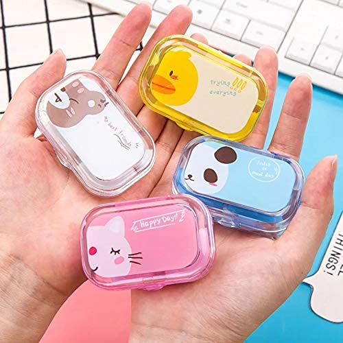 Giftock Travel Storage Contact Lens Case Mirror Box - Travel Contact Lens Case Box Mini Cartoon Square Plastic Contact Lens Case Easy Carry Mirror Container Holder(1Pcs)