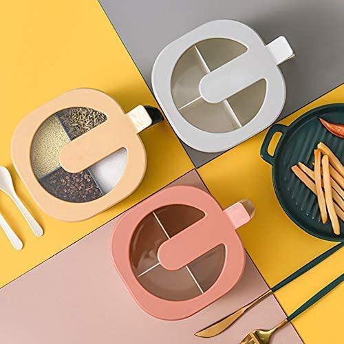 Giftock Seasoning Container 4 Compartments Seasoning Box Spice Jar Condiment Container Kitchen Spice Box Salt Jar with Spoons