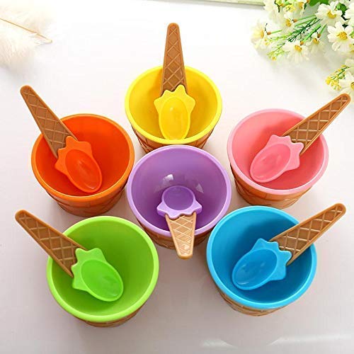 Giftock 6 Pieces Ice Cream Bowl Colorful Ice Cream Cup with Spoons-Ice Cream Dessert Bowls Waffle Cup Set Maggie Bowl Salad Cup Fruit Bowl (Multicolour)
