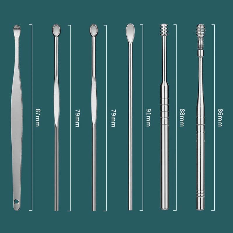 Giftock 6 Pcs Ear Cleansing Tool Set with Keychain Box | Earwax Removal Kit | Stainless Steel Ear Curette and Spring Ear Buds Cleaner with a Cleaning Brush and Storage Box | Medical Grade