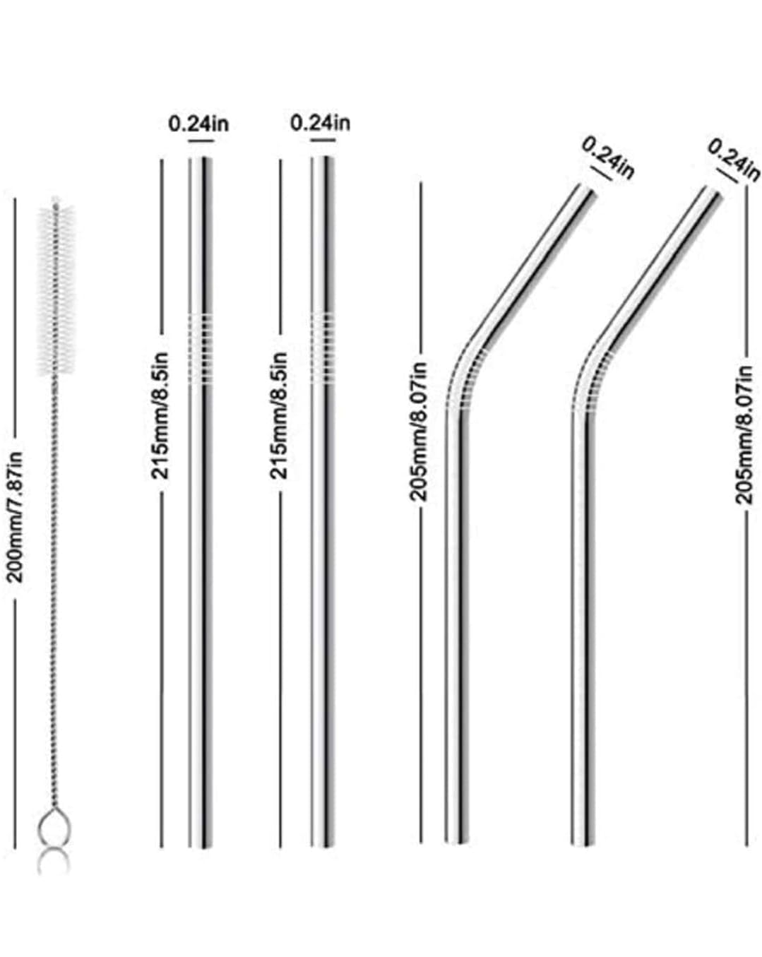 Giftock Set of 4 Reusable Metal Straws, Long Stainless Steel Straw with Cleaning Brushes, Drinking for 30 oz and 20 oz Tumblers.(2Bent + 2 Straight + 1 Brush)