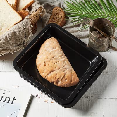 Giftock 8 inch Square Black Non-Stick Cake Pans Carbon Steel Bread Baking Pan Tray for Microwave Oven Cookie Cake Moulds, 1Pc (Square pan)