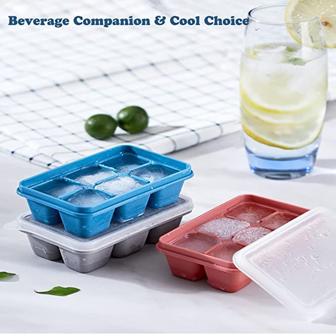Giftock Flexible Plastic Ice Cube Tray- Cube Plastic Ice Cube Moulds & Tray with Flexible Ice Trays, Stackable Flexible & Twist Release Safe Ice Cube Molde (6 Grid Ice Cube Tray, Pack of 1)