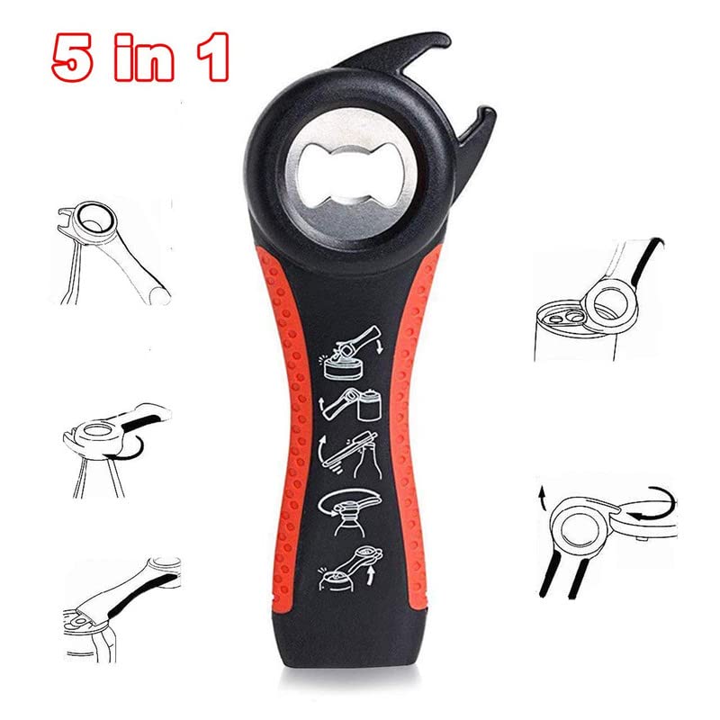 Giftock 5 in 1 Multi Jar Opener, 5 in 1 Bottle Can Opener Set, Seal Soda Lid Twist Grips, Jar Opener for Chef Kids Kitchen Gift Christmas Holiday Party.