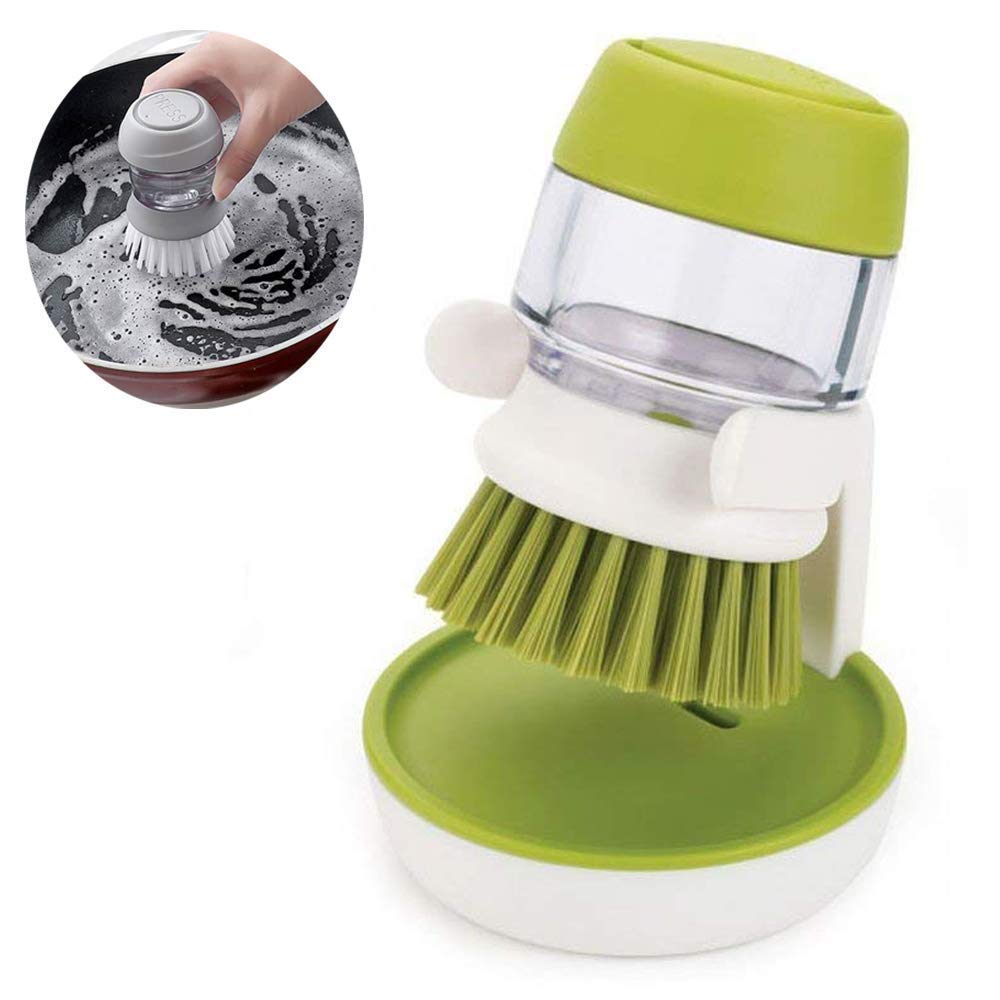 Giftock Tar Brush Dish Cleaning Brush with Liquid Dispensar Palm Dishes Pot, pan, Sink scrubbing Household soap Dispenser for Tool Dispensing wash Kitchen Utensils Scrubber Multipurpose in Home