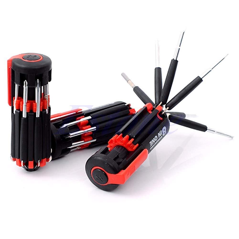 Giftock 8in1 Screwdriver Set with 6 LED Lights, Portable multifunctional 8-in-1 Screw driver tool set kit with torch and magnetic heads for Mobile, Laptop repairing & Household work.