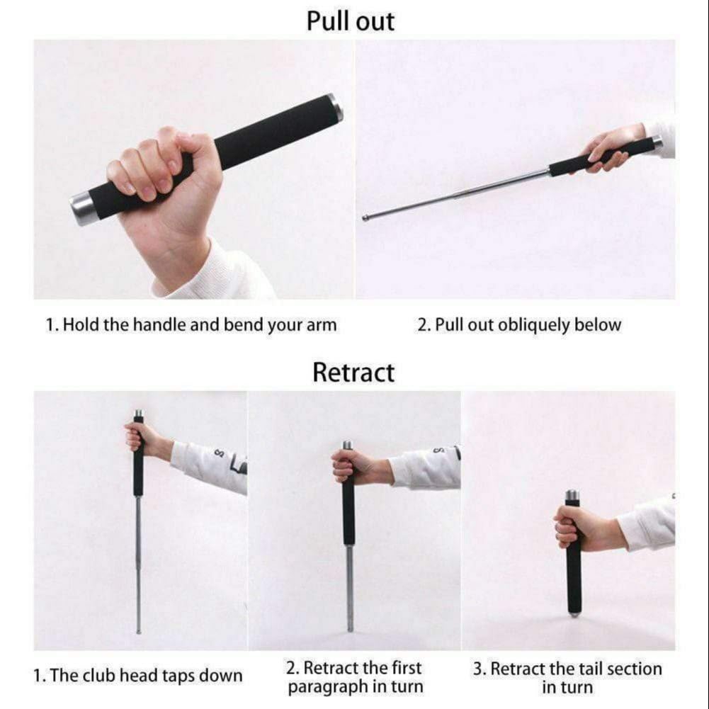 Giftock Personal Stick Safety for Men and Women with Nylon Bag Cover Professional Multitool Comfotable Grip Foldable Stick (Silver Black)