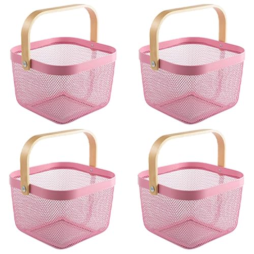 Giftock Metal Wire Basket With Handle|Storage Basket Fot Fruits, Books|Mesh Open Storage Bin|Storage Organizer