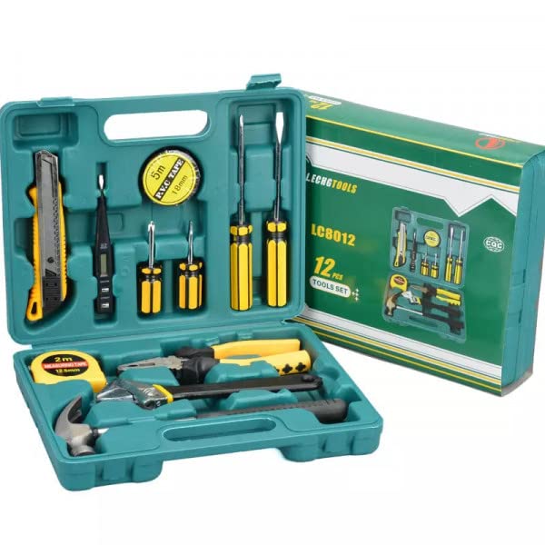Giftock Home Tool Kit Set, Mechanic Car Motor Bike Repair Daily Maintenance, Household DIY Tool Box with Tools Included, Hammer Pliers Screwdrivers Basic Hand Tool Sets (12 PCS)