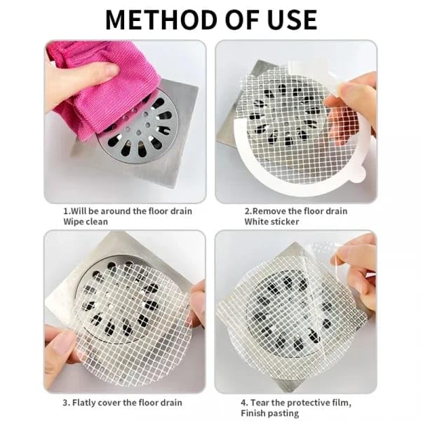 Giftock 10-Pack Disposable Shower Drain Hair Catcher, 90mm/3.54inch Waterproof Drain Hair Catcher for Shower Drain, Bath Hair Catcher Shower Mesh Sticker for Bathroom Bathtubs