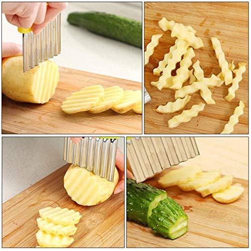 Giftock Potato Cutter Stainless Steel Crinkle Cutter Potato Chips Cutter - Wave Blade Cutter | Fries Slicer Potato Cutter for Chips, Vegetable, Carrot, Onion, Cucumber | 11 X 8 X 1 cm | Multi