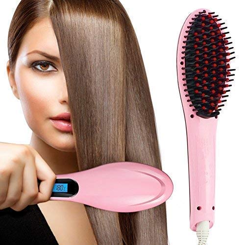 Giftock Hair Electric Comb Brush 3 in 1 Ceramic Fast Hair Straightener For Women's Hair Straightening Brush with LCD Screen, Temperature Control Display,Hair Straightener For Women (PINK Fast Hair Straightener Brush)