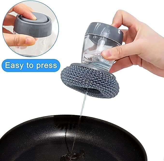 Giftock Tar Brush Dish Cleaning Brush with Liquid Dispensar Palm Dishes Pot, pan, Sink scrubbing Household soap Dispenser for Tool Dispensing wash Kitchen Utensils Scrubber Multipurpose in Home