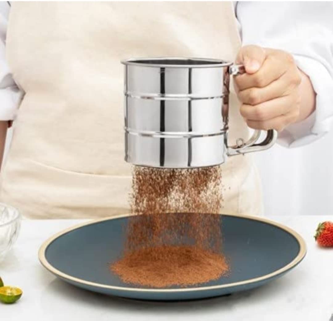 Giftock Flour Sifter, Stainless Steel Sifter for Baking Double Layer Fine Mesh Baking Sifter One Hand Press Crank Sifter for Powdered Sugar Shaker