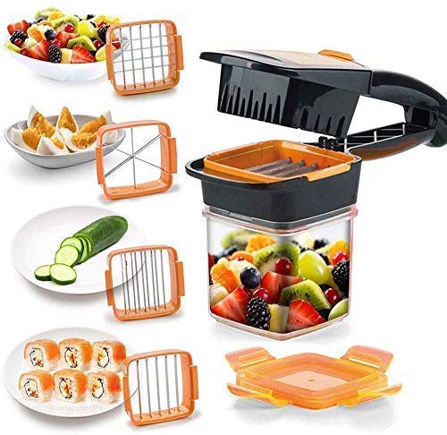 Giftock Multifunction Nicer - 5 in 1 Plastic Slicer Vegetable & Fruits Cutter, Stainless Steel Blades Chopper, Peeler with Container Onion Cutter, Vegetable, Fruit (Pack of 1)