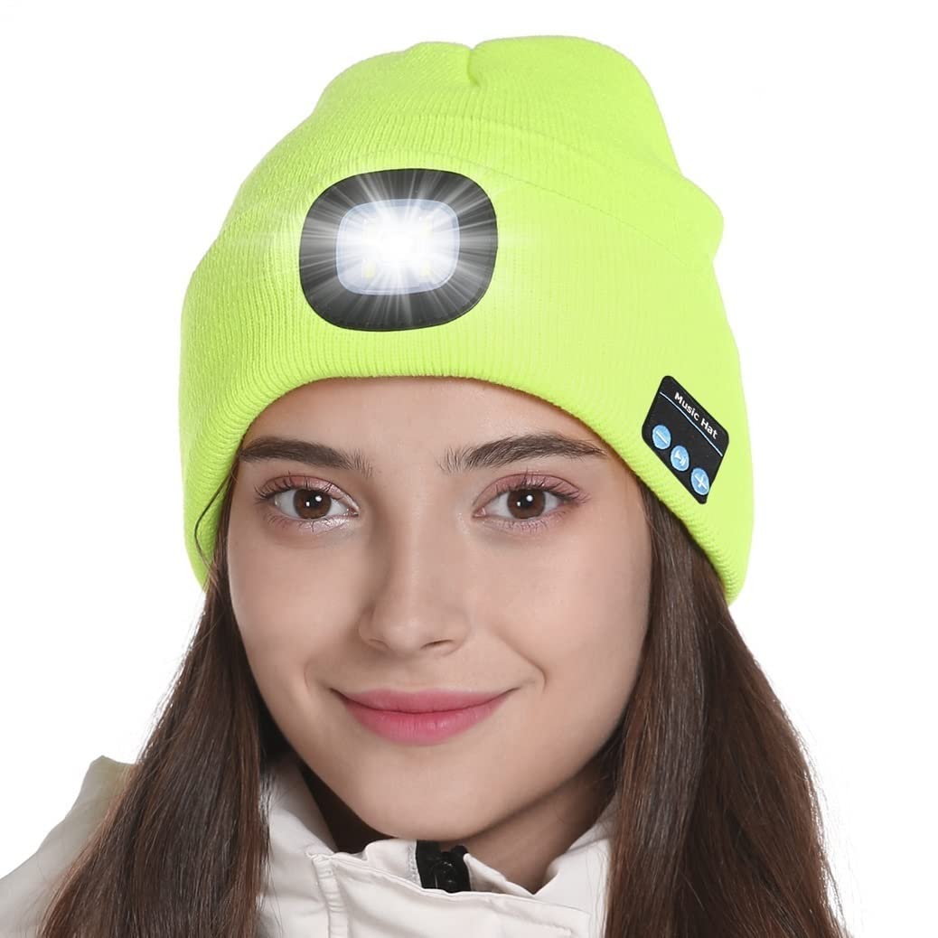 Giftock Bluetooth Beanie Hat with Light, Unisex LED Cap with Headphones Built-in Stereo Speakers & Mic, Tech Gift for Men Women Dad