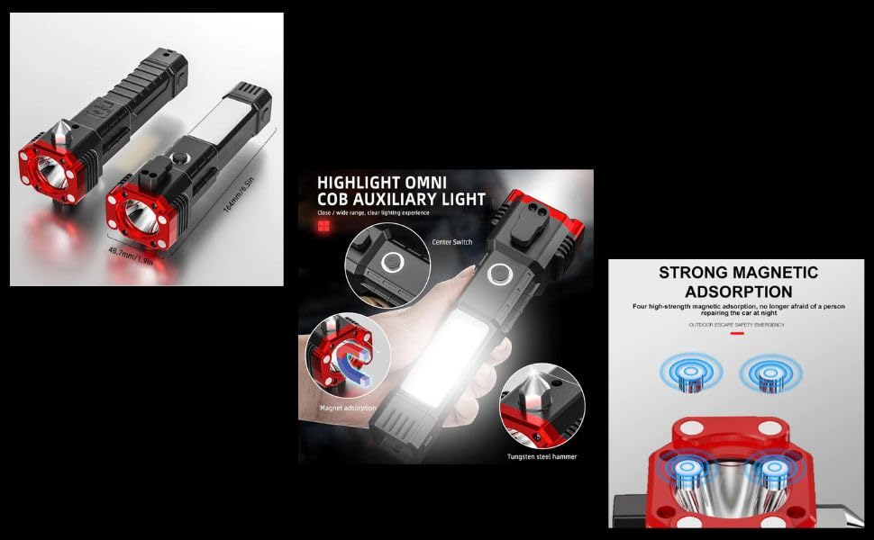 Giftock Torch Light,Led 3W Torch Light Rechargeable Torch Flashlight,Long Distance Beam Range Car Rescue Torch with Hammer Window Glass and Seat Belt Cutter Built