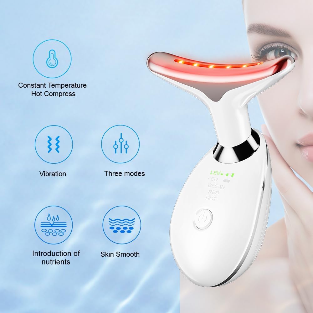 Giftock Neck Face Massager, Firming Wrinkle Removal Tool, Vibration Massager with 3 Color Modes for Skin Tightening Face Sculpting