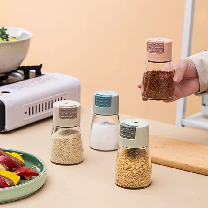 Giftock Autolink 2 pcs Salt Dispenser Metering Salt Shaker Press-Type Quantitative Seasoning Sprice Bottle Glass Spice Salt Pepper Container Dispenser Air-Tight Glass