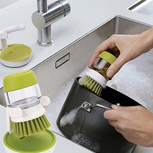 Giftock Tar Brush Dish Cleaning Brush with Liquid Dispensar Palm Dishes Pot, pan, Sink scrubbing Household soap Dispenser for Tool Dispensing wash Kitchen Utensils Scrubber Multipurpose in Home