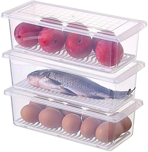 Giftock Food Storage Container with Removable Drain Plate and Lid Fridge Storage Box Stackable Plastic Freezer Storage Containers To Keep Fresh for Meat, Vegetables, Fruits etc. (1500ml, 2 Piece)