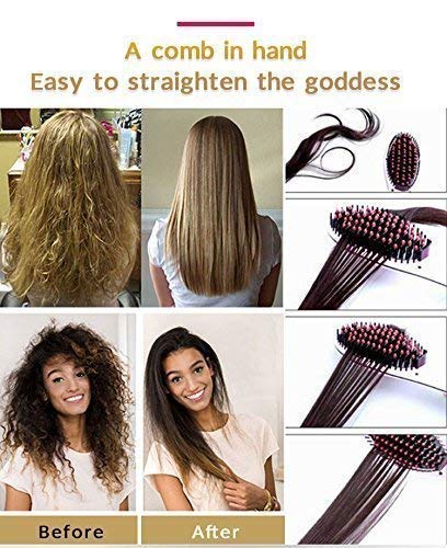 Giftock Hair Electric Comb Brush 3 in 1 Ceramic Fast Hair Straightener For Women's Hair Straightening Brush with LCD Screen, Temperature Control Display,Hair Straightener For Women (PINK Fast Hair Straightener Brush)