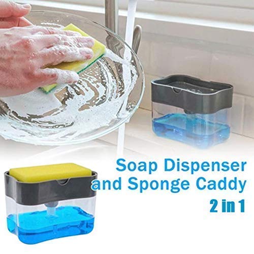 Giftock 2 in 1 Soap Pump Dispenser for Dishwasher Liquid Soap Sponge Holder Free Sponge