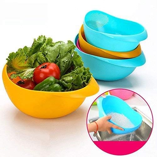 Giftock Rice Bowl Pulses, Fruits, Vegetable, Noodles, Pasta, Washing Bowl & Strainer (multi color, 1pc)