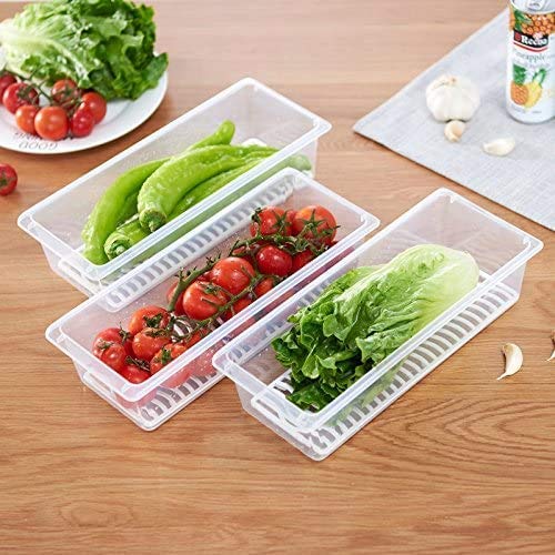 Giftock Food Storage Container with Removable Drain Plate and Lid Fridge Storage Box Stackable Plastic Freezer Storage Containers To Keep Fresh for Meat, Vegetables, Fruits etc. (1500ml, 2 Piece)