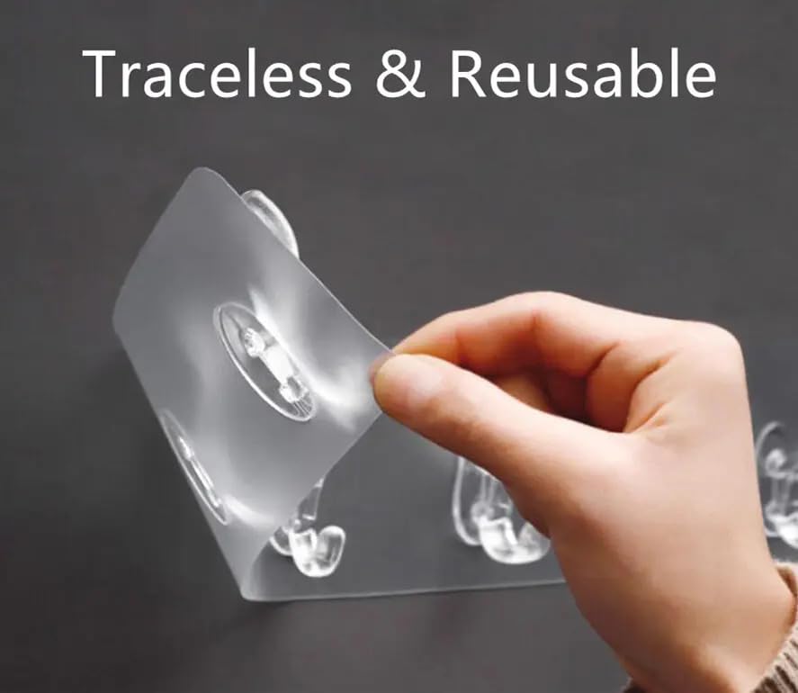 Giftock 3 Pcs 6 Rows Multifunctional Transparent Sticky Hook Set Adhesive Sticker Hanger in Kitchen Bathroom Oilproof Home Wall Hanging Waterproof Seamless Invisible Strong Self Adhesive Wall Mounted - 3 Set