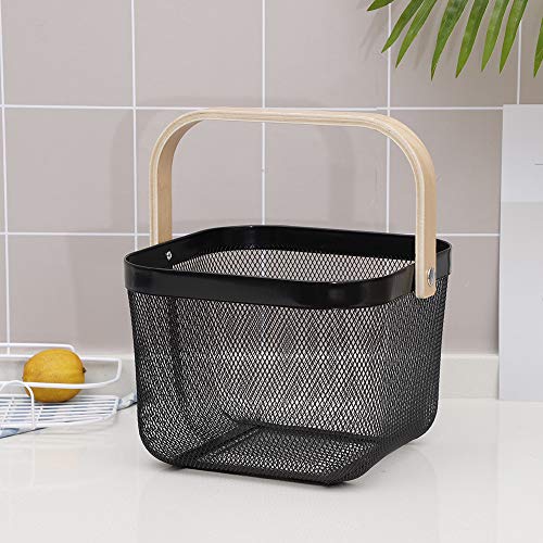 Giftock Metal Wire Basket With Handle|Storage Basket Fot Fruits, Books|Mesh Open Storage Bin|Storage Organizer