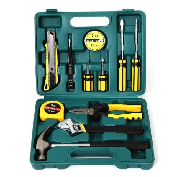 Giftock Home Tool Kit Set, Mechanic Car Motor Bike Repair Daily Maintenance, Household DIY Tool Box with Tools Included, Hammer Pliers Screwdrivers Basic Hand Tool Sets (12 PCS)