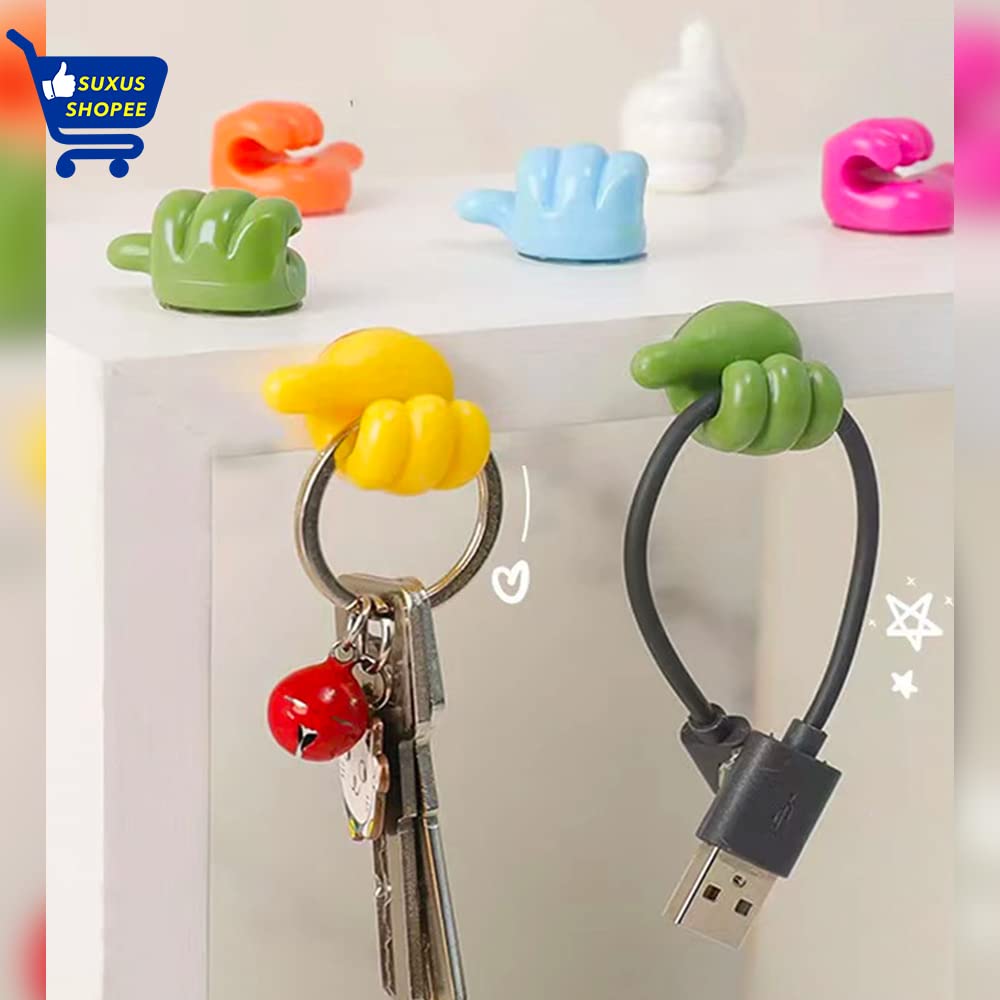 Giftock Thumb Shaped Decorative Self Adhesive Silicone Wall Hooks, Cable Organizers for Home & Office - Multi Color (Pack of 10)