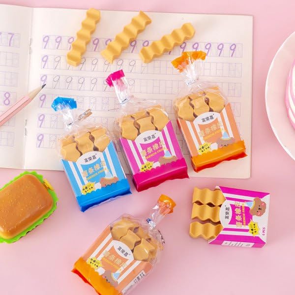 Giftock French Fries Erasers Birthday Day Return Gift Party Idea for Kids Birthday Party Non-Toxic Eraser Pack of 6