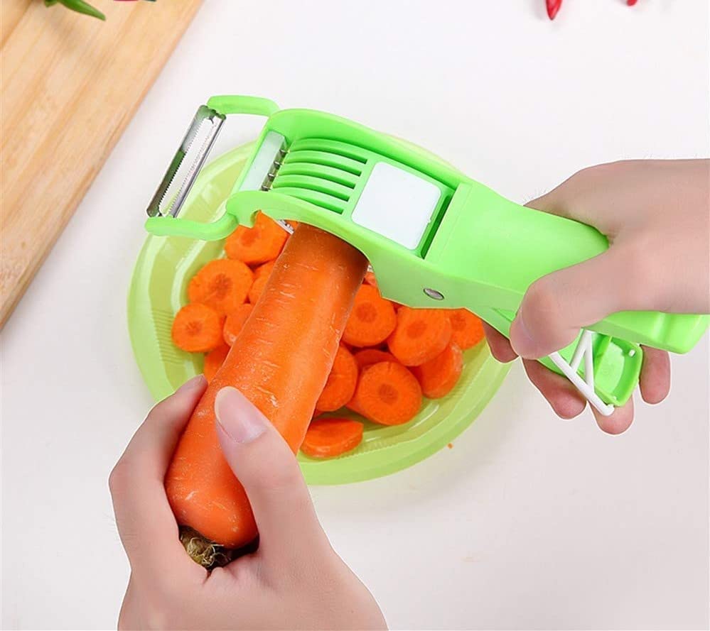 Giftock Plastic 2 in 1 Vegetable & Fruit Multi Cutter with Peeler | Bhindi Cutter Slicer | Stainless Steel 5 Blade Vegetable Cutter with Peele (2)