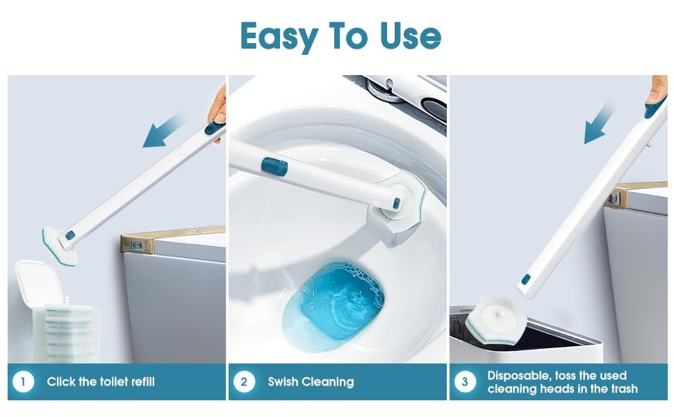 Giftock Disposable Toilet Brush, Disposable Toilet Cleaning System with Toilet Brush Refills, Toilet Brush Refills Toilet Brush and Holder Set Bathroom Accessory Sets Household Products