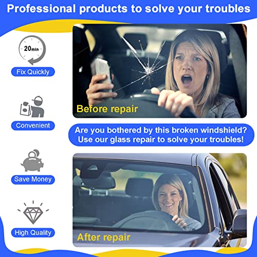 Giftock Windshield Repair Kit, Car Windshield Crack Repair Kit Glass Repair Kit for Repairing Auto Glasses Windshield/Cracks/Chip/Bulls-Eye/Spider Web/Star-Shaped/Half-Moon (Yellow) (YELLOW2)