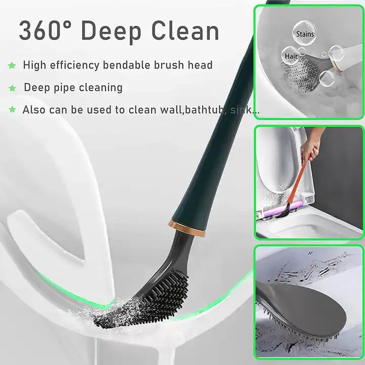 Giftock Silicone Toilet Cleaner Brush with Non-Slip Long Handle Flexible Stand Wall Mounted Holder Western Toilet Bowl Cleaning Brushes for Bathroom Holders