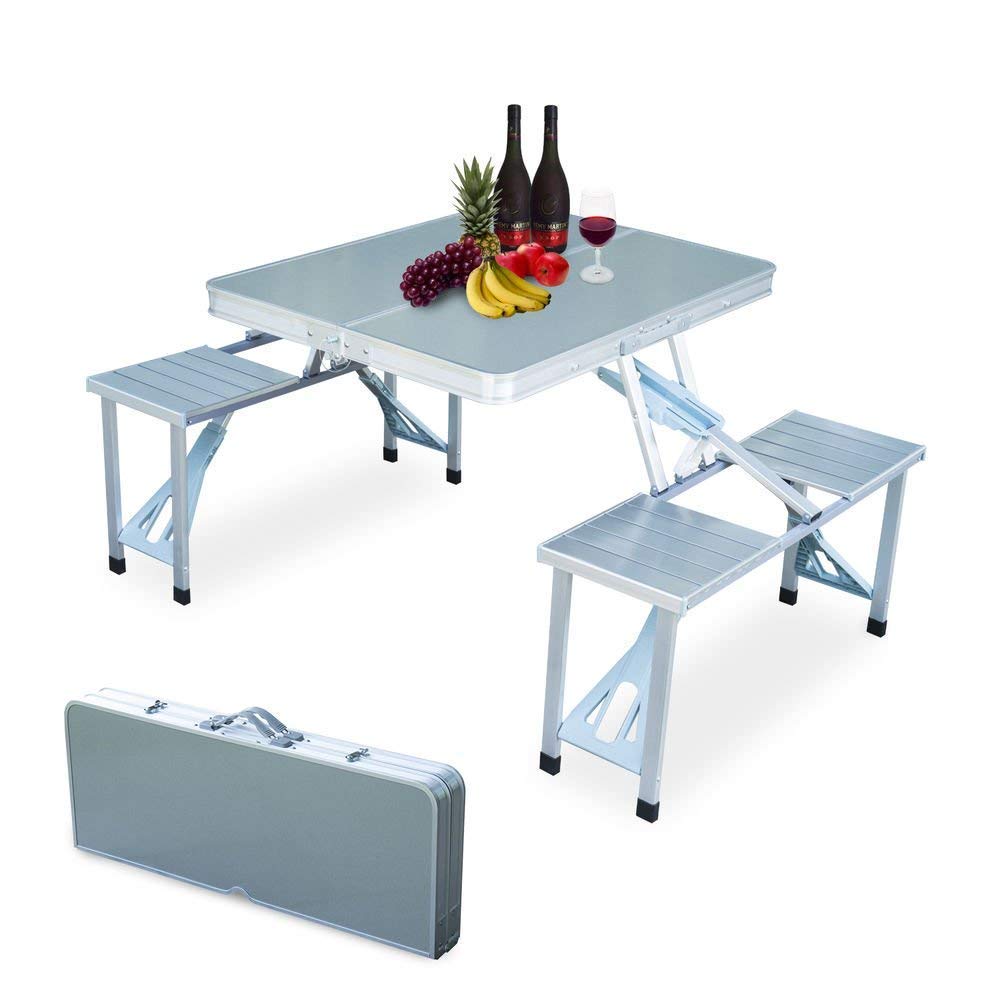 Giftock Heavy Duty Aluminium Portable Folding Picnic Table and Chairs Set with Umbrella (Multicolor)