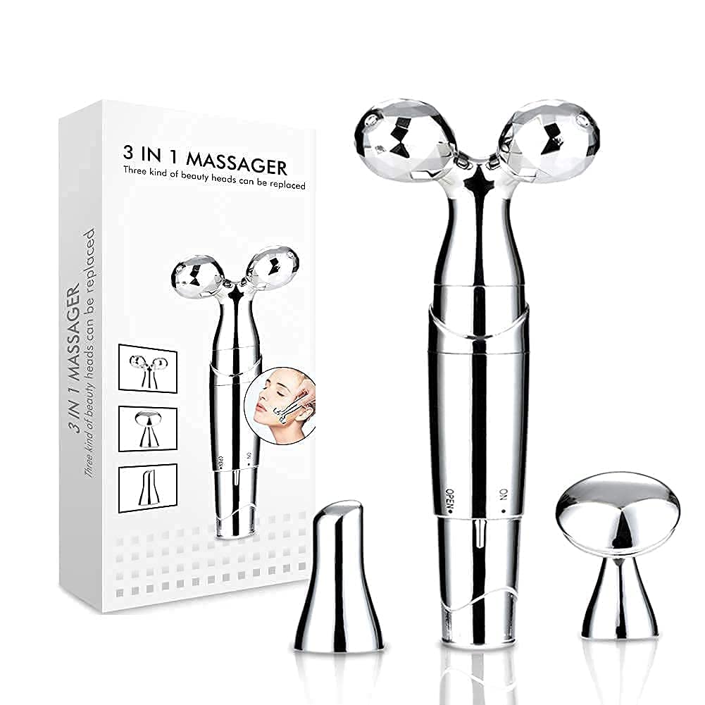 Giftock Face Roller Massager, 3-IN-1 Electric 3D Vibrating Roller Facial Massager Beauty Bar Kits Face Eye Nose Skin Care Facial Tools for Face Lift Anti-Aging Anti-Wrinkles Skin Tightening