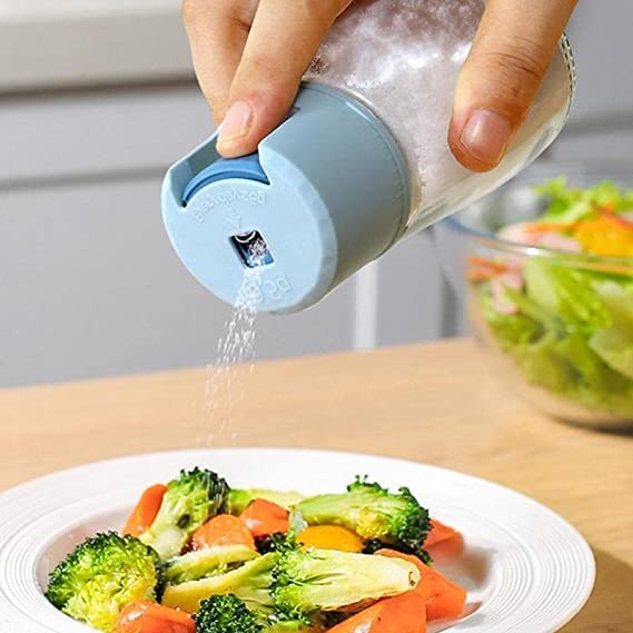 Giftock Autolink 2 pcs Salt Dispenser Metering Salt Shaker Press-Type Quantitative Seasoning Sprice Bottle Glass Spice Salt Pepper Container Dispenser Air-Tight Glass