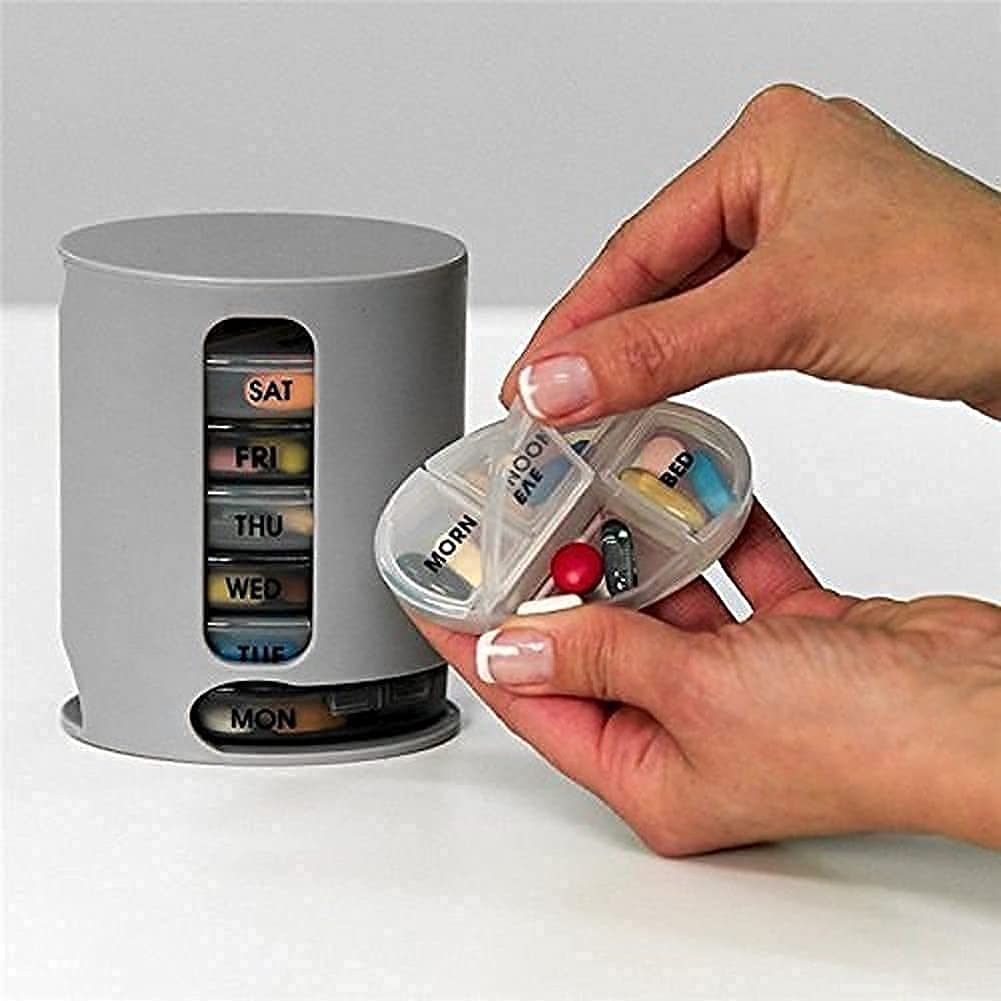 Giftock  Pill Pro: Convenient and Portable 7-Day Pill Organizer with 4 Compartments per Day - Ideal for Organizing Daily Medications and Supplements by Time - 28 Compartments for Refills - Made in India (Grey/Clear)
