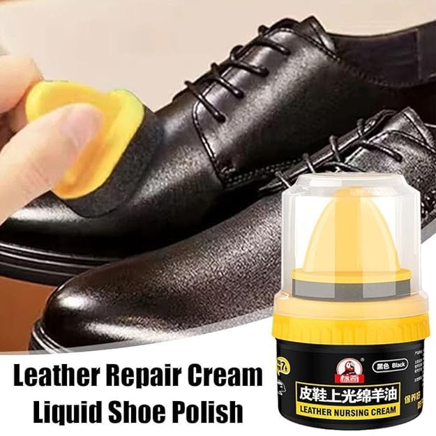 Giftock Premium Leather Repair and Shoe Polish Liquid | Black Color Liquid Shoe Shine Natural Cream | Leather Nourishment and Conditioner Leather Liquid Cream with Sponge Applicator for Shoes Bags Sofa